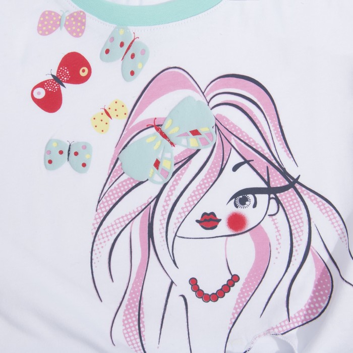 Комплект для девочки (майка+юбка), рост 104 см (56), цвет белый+бирюза/розовый_160083