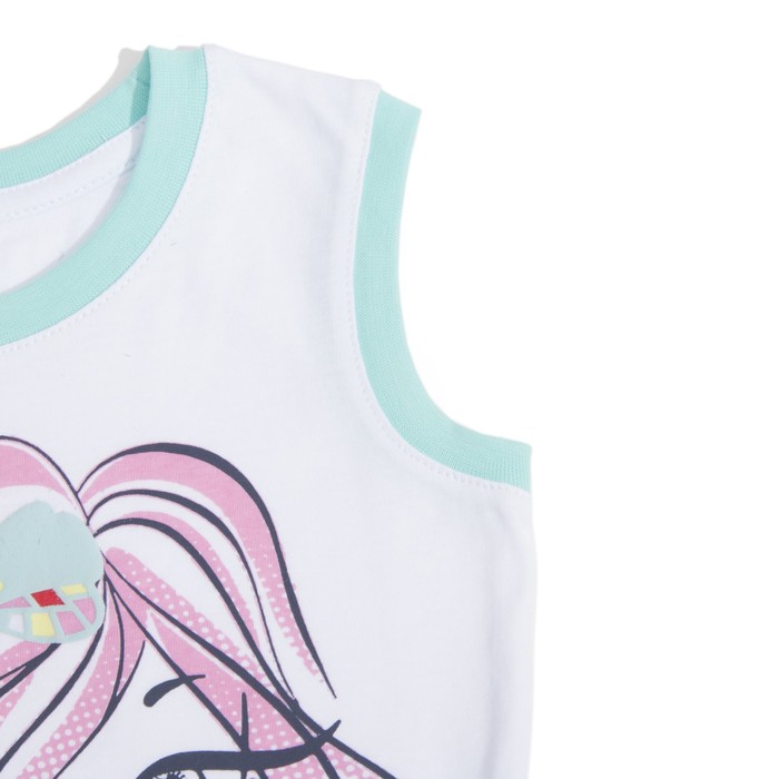 Комплект для девочки (майка+юбка), рост 104 см (56), цвет белый+бирюза/розовый_160083