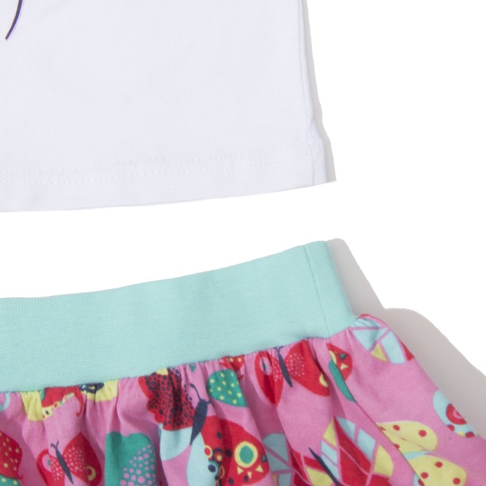 Комплект для девочки (майка+юбка), рост 104 см (56), цвет белый+бирюза/розовый_160083