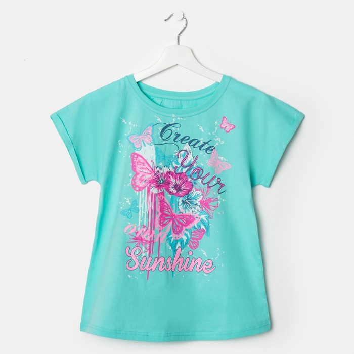 Футболка для девочки, рост 140 см (72), цвет св.бирюза_160237