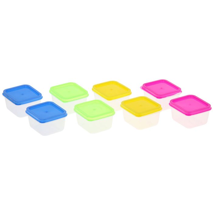 Набор контейнеров 6,5х3,5 см "Радуга. Квадрат", 80 мл, 8 шт, цвет МИКС