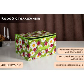 Короб стеллажный для хранения с крышкой Доляна «Божьи коровки», 40×30×25 см, цвет зелёный Ош