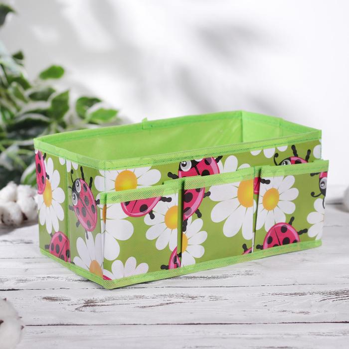 Бокс для мелочей Божьи коровки 3 кармана 251512 см цвет зелёный 161₽