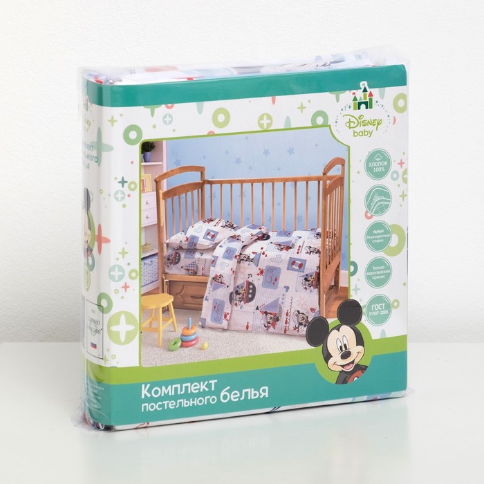 Постельное бельё "Микки", 112 х 147 см, 100 х 150 см, 40 х 60 см - 1 шт, 100% хлопок, поплин, 125 г/м2, Микки Маус и друзья