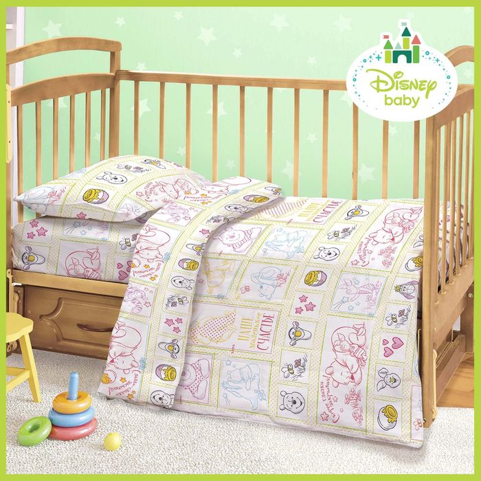 Постельное бельё "Наше счастье", размер 112х147 см, 100х150 см, 40х60 см-1 шт., 100% хлопок, поплин 125 г/м2, Медвежонок Винни и его друзья