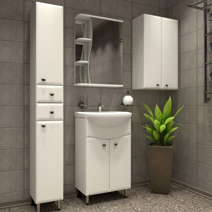 фото Пенал для ванной комнаты "тура" с двумя дверцами и ящиками, 24 х 30 х 181 см альтерна