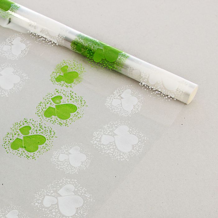 Пленка для цветов и подарков "Сердца" бело-салатовый 0.7 х 7 м, 40 мкм