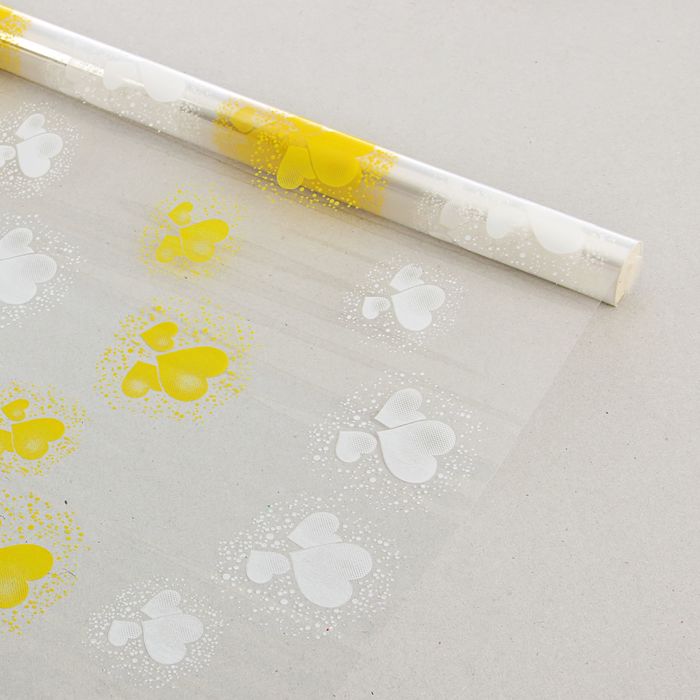 Пленка для цветов и подарков "Сердца" бело-желтый 0.7 х 7 м, 40 мкм