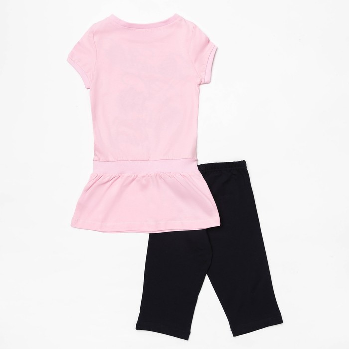 Комплект для девочки (туника+бриджи), рост 128 см (8 лет), цвет тёмно-синий/светло-розовый Л475