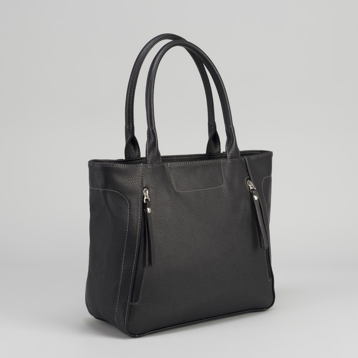 Сумка женская на молнии, 1 отдел, 3 наружных кармана, цвет чёрный