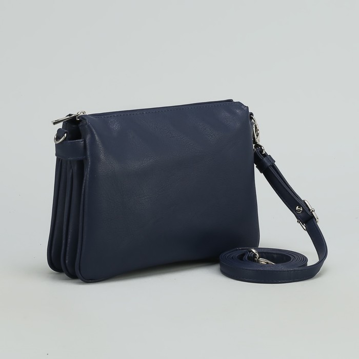 Сумка женская на молнии, 3 отдела, 1 наружный карман, длинный ремень, синяя