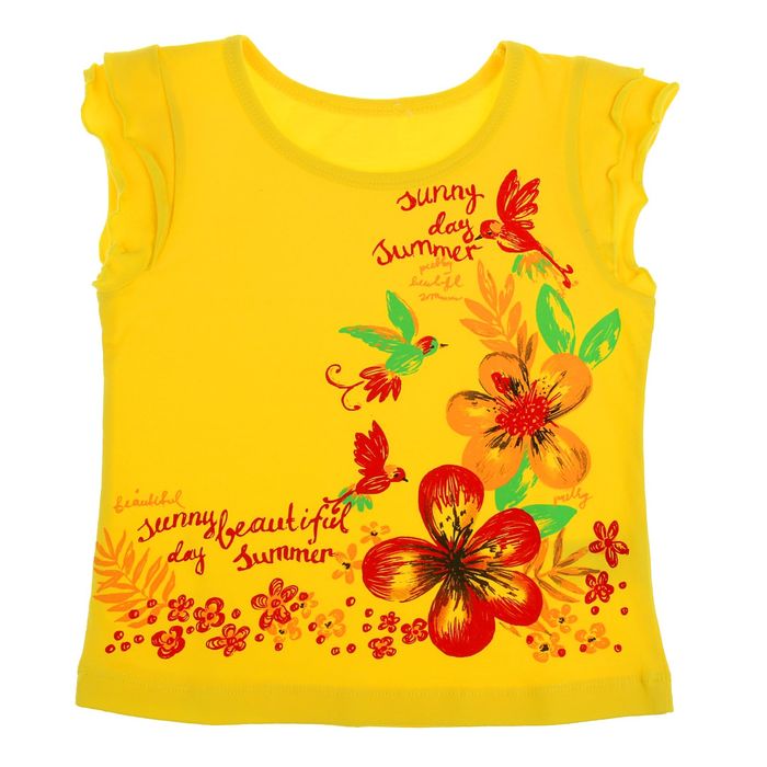 Футболка для девочки, рост 122 см, цвет лимонный, принт микс Л171