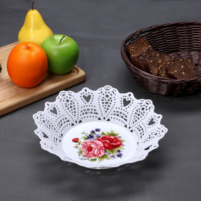 Блюдо для фруктов 24 см "Кружево", рисунок МИКС