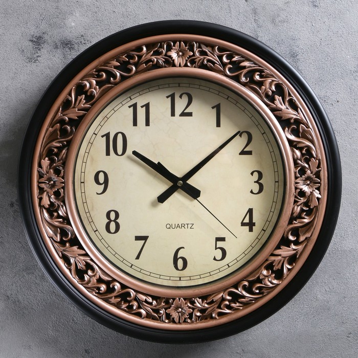 Часы настенные круглые "Серия Золото. Классика", d=38 см, рама коричневая, вставки под бронзу