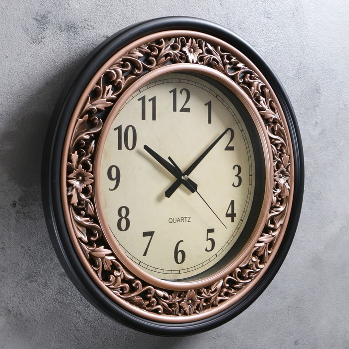 Часы настенные круглые "Серия Золото. Классика", d=38 см, рама коричневая, вставки под бронзу