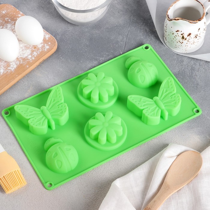 Форма для выпечки, 6 ячеек, 26,5х17х3,5 см "Пыльца", цвета МИКС