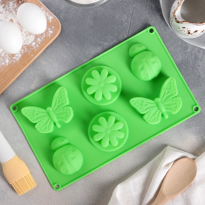 Форма для выпечки, 6 ячеек, 26,5х17х3,5 см "Пыльца", цвета МИКС