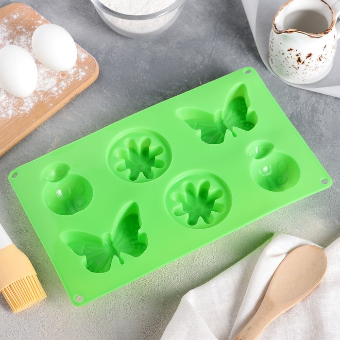 Форма для выпечки, 6 ячеек, 26,5х17х3,5 см "Пыльца", цвета МИКС