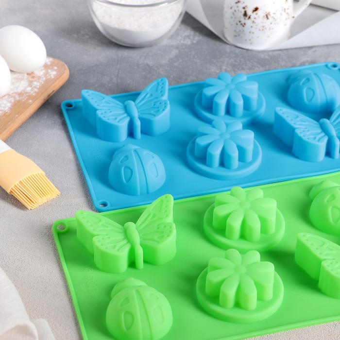 Форма для выпечки, 6 ячеек, 26,5х17х3,5 см "Пыльца", цвета МИКС