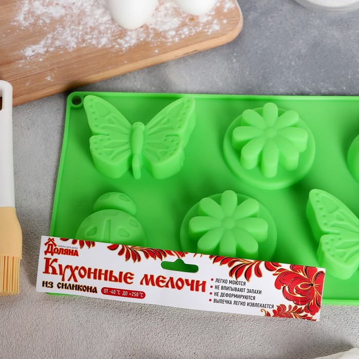Форма для выпечки, 6 ячеек, 26,5х17х3,5 см "Пыльца", цвета МИКС