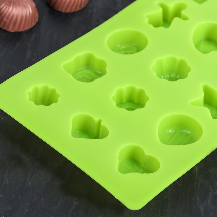 Форма для льда и шоколада, 15 ячеек, 21х12х1,5 см "Ассорти", цвета МИКС