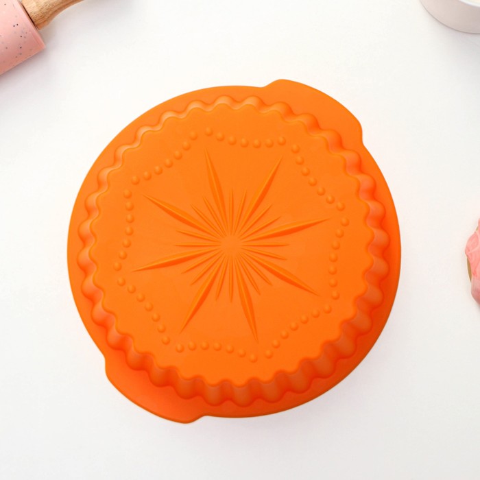 Форма для выпечки "Рифленый круг. Звезда" с ручками 20х4 см, цвета МИКС