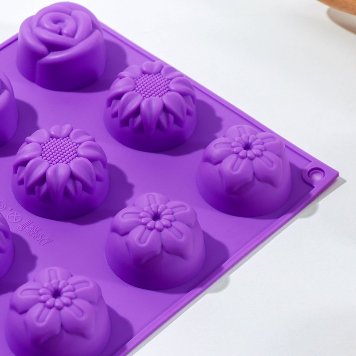 Форма для выпечки "Незабудка, подсолнух, роза, хризантема", 15 ячеек, цвета МИКС