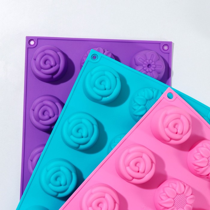 Форма для выпечки "Незабудка, подсолнух, роза, хризантема", 15 ячеек, цвета МИКС