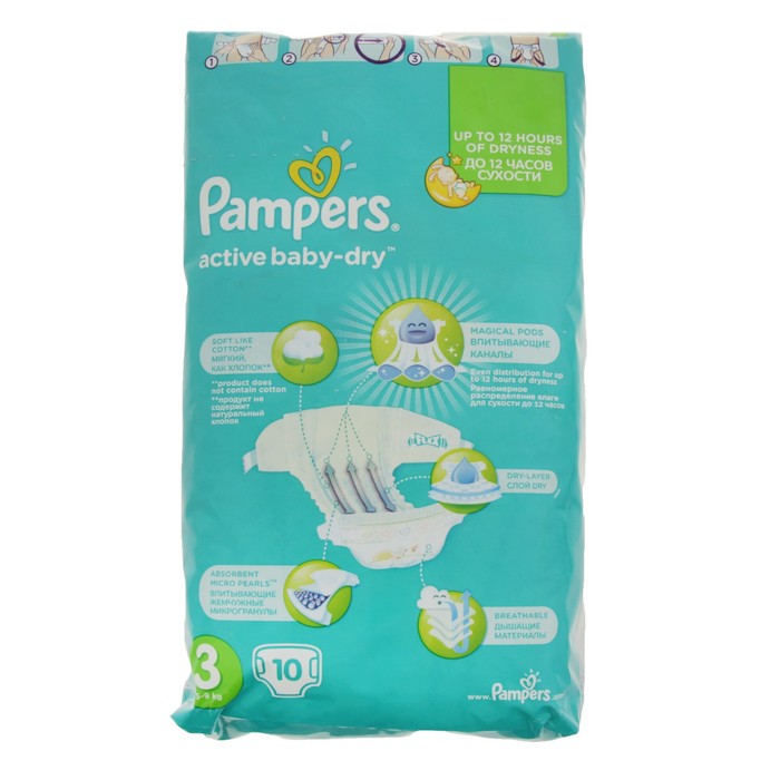 Подгузники «Pampers» Active Baby-Dry, Midi, 4-9 кг, 10 шт/уп