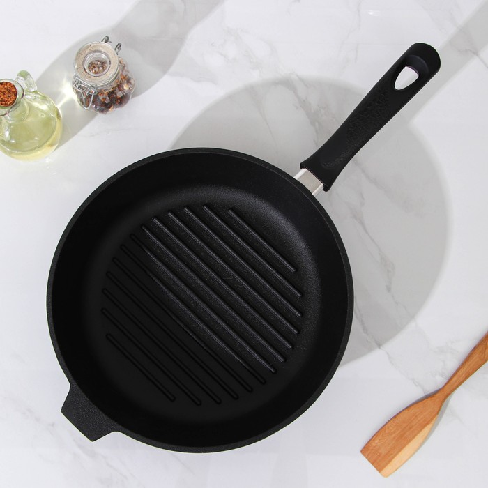 Сковорода-гриль 28 см, бакелитовая ручка, стеклянная крышка