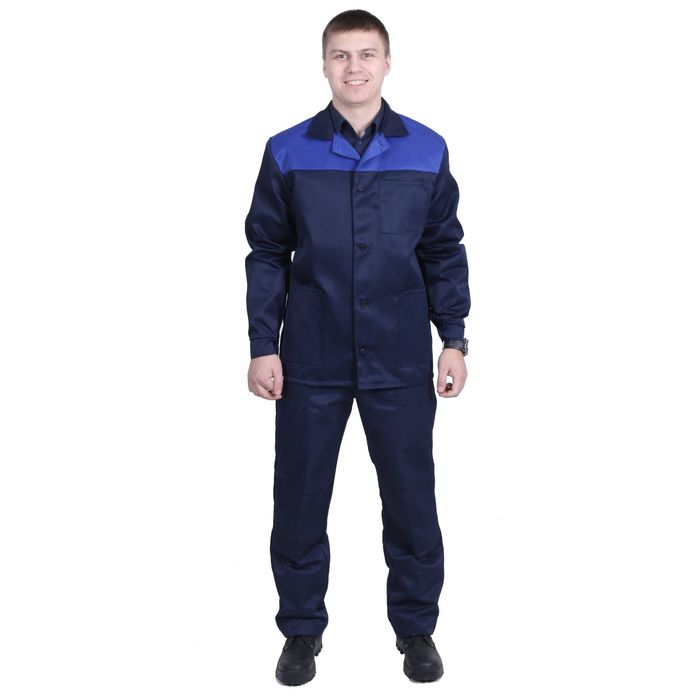 Костюм "Труженик", неусиленный, размер 48-50, рост 170-176 см, цвет тёмно-синий/василёк