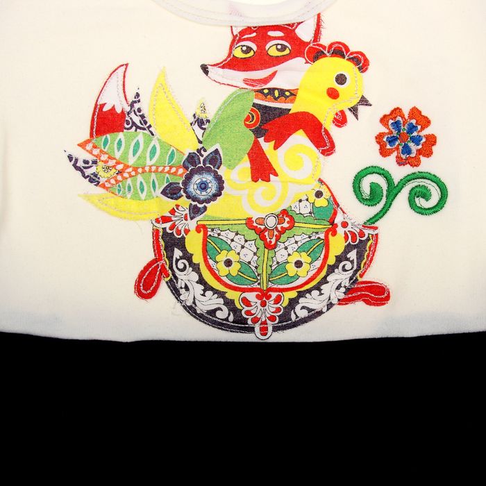 Платье для девочки "Лиса и петух", рост 122 см, цвет синий/бежевый