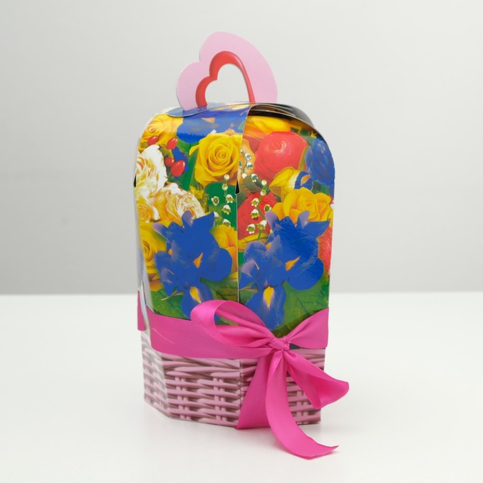 Подарочная коробка "Желаю счастья", букет, сборная, 23,5 х 8,5 х 10 см