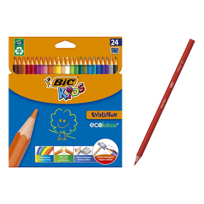Карандаши 24 цвета BIC Kids Evolution ECOlutions, пластиковые