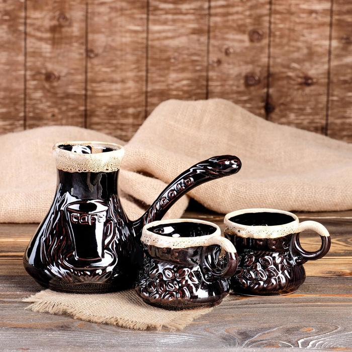 Кофейный набор 3 предмета: турка 0,65 л, 2 чашки 0,17 л, пена, микс