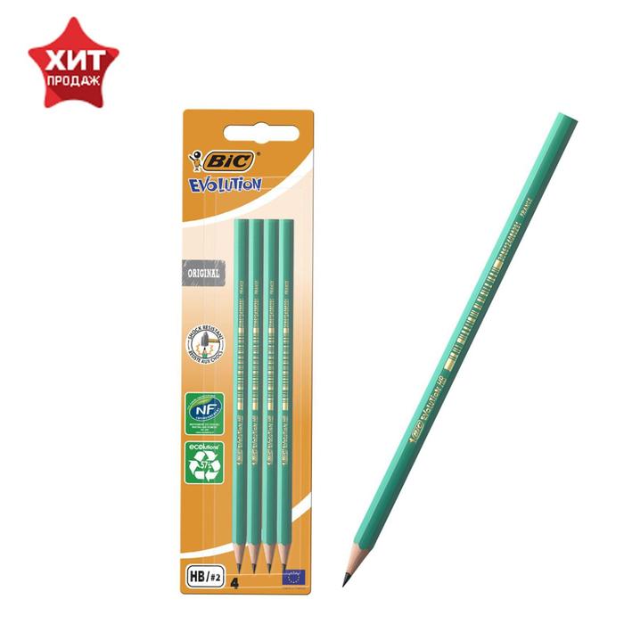 

Карандаш чернографитный HB, BIC Evolution, зелёный корпус