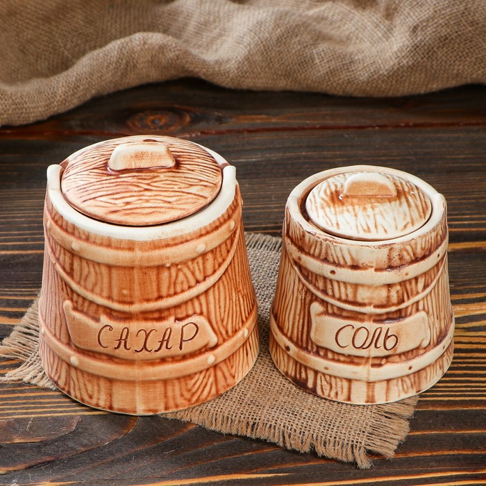 Бочонки для сыпучих "Ведерко" 2 предмета: соль, сахар 0,75 л