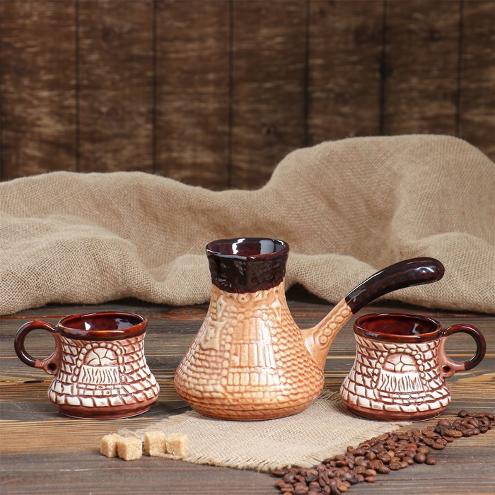 Кофейный набор "Таверна" шамот, 3 предмета, 0,65 л/ 0,35 л