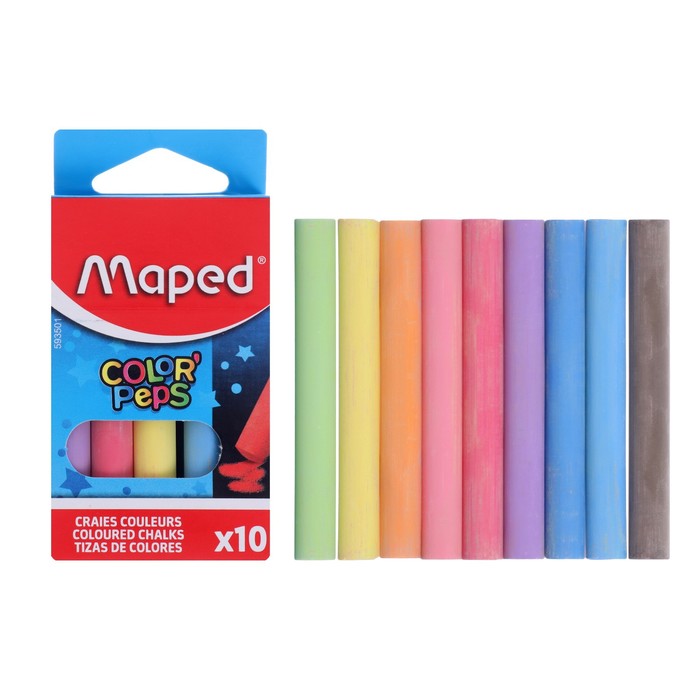 мелки цветные color peps в наборе 10 штук круглые специальная формула без грязи Мелки цветные Maped Color Peps, в наборе 10 штук, круглые, специальная формула без грязи