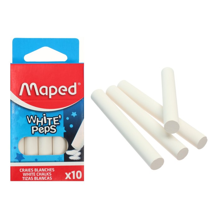 фото Мелки белые maped white'peps, в наборе 10 штук, круглые, специальная формула "без грязи"