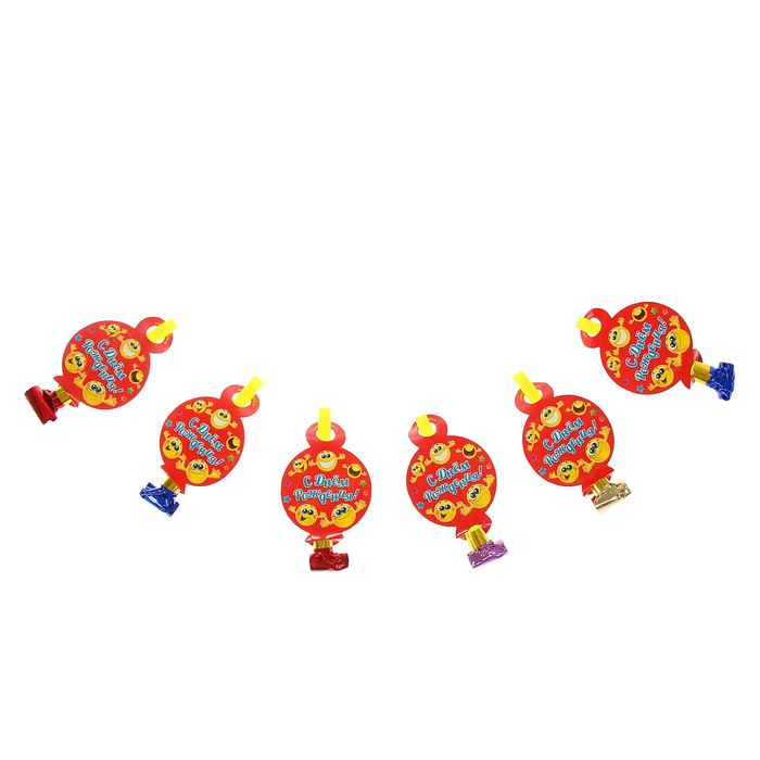 Язычок-кругляш "С днём рождения!", смайлы, набор 6 шт., d=7 см