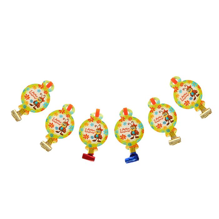 Язычок-кругляш "С днём рождения", пчёлка, набор 6 шт., d=7 см