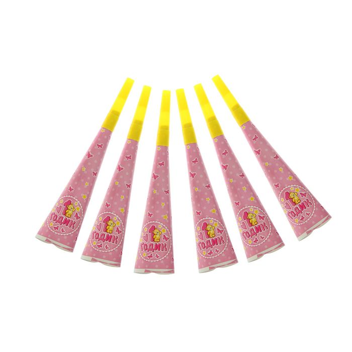 Дудка-гудок р-р 19 см "1 годик" (набор 6 шт)