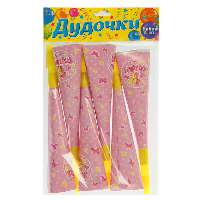 Дудка-гудок р-р 19 см "1 годик" (набор 6 шт)