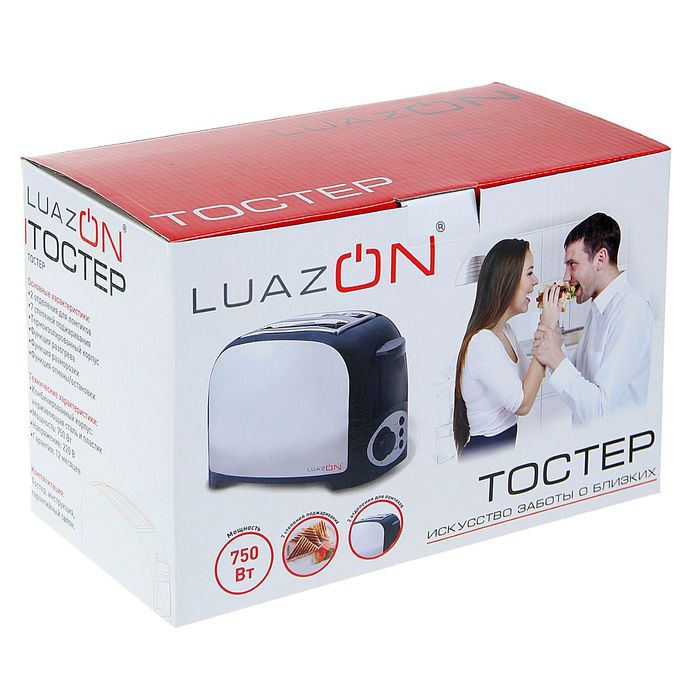 Тостер LUAZON LT-02, 750W, 2 тоста, 7 степеней прожарки, нержавейка