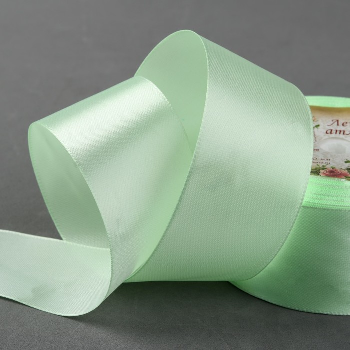 Лента атласная, 40мм, 23±1м, №80, цвет бледно-зелёный