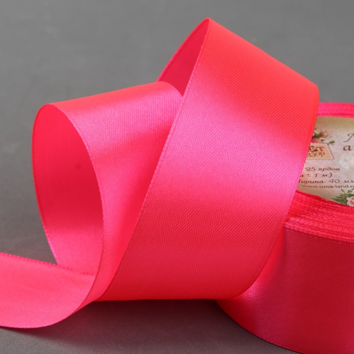 Лента атласная, 40мм, 23±1м, №14, цвет неоново-розовый