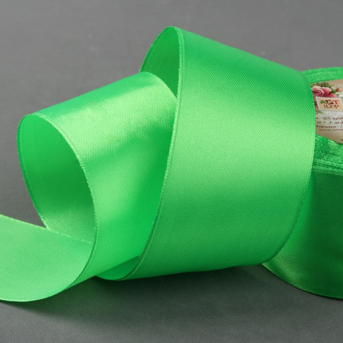 Лента атласная, 50мм, 23±1м, №52, цвет ярко-зелёный