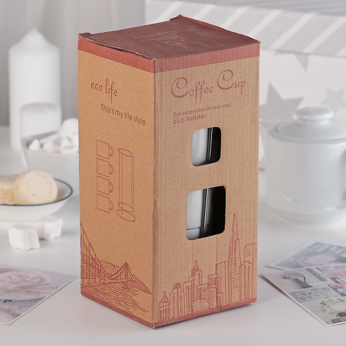 Набор кружек 180 мл "Усы", 4 шт, на подставке