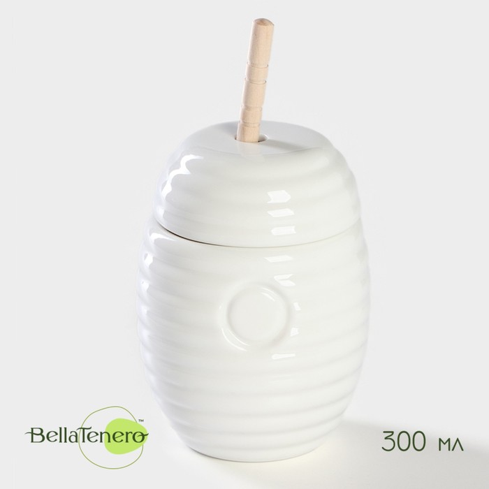 Ёмкость фарфоровая для мёда с ложкой BellaTenero, 300 мл, цвет белый ёмкость для соуса с ложкой solmazer 300 мл цвет микс